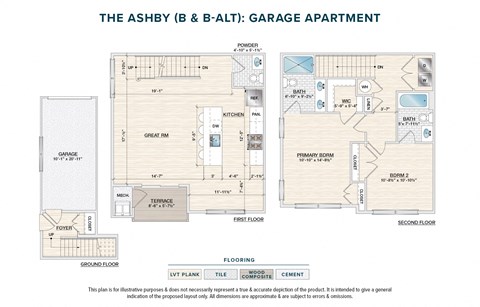 Floor plan for 2 beds, 2.5 baths, 1201 sqft